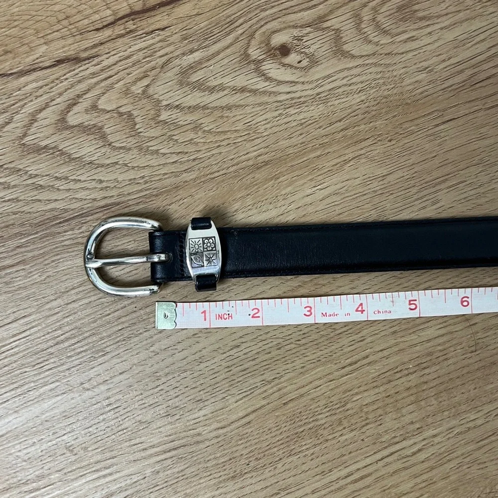 VTG L.L. Bean Classic Leather Belt Medium 10 Black Silver Nature Sun Flower